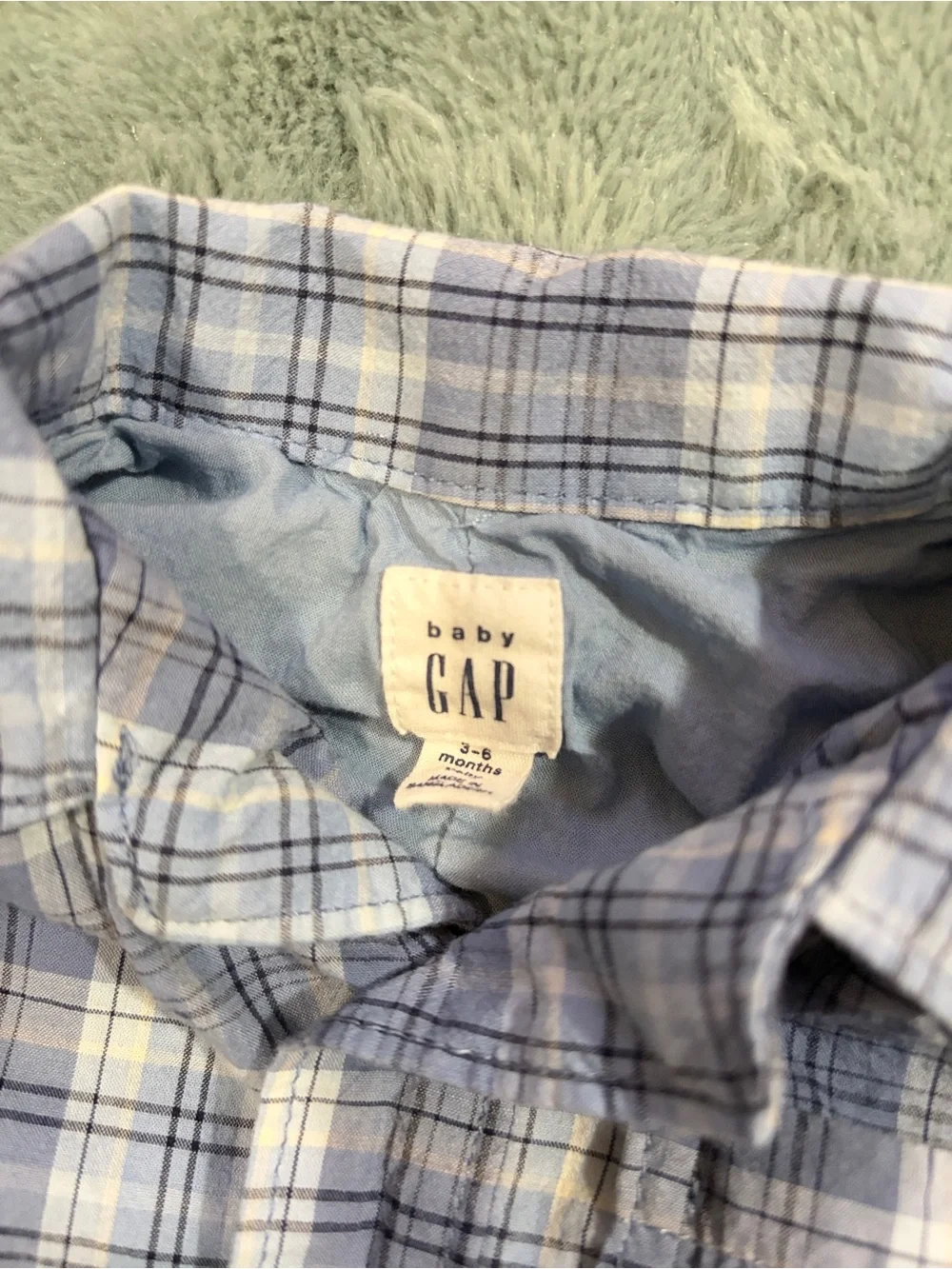 GAP Light and Navy Blue Plaid Short Sleeve Romper